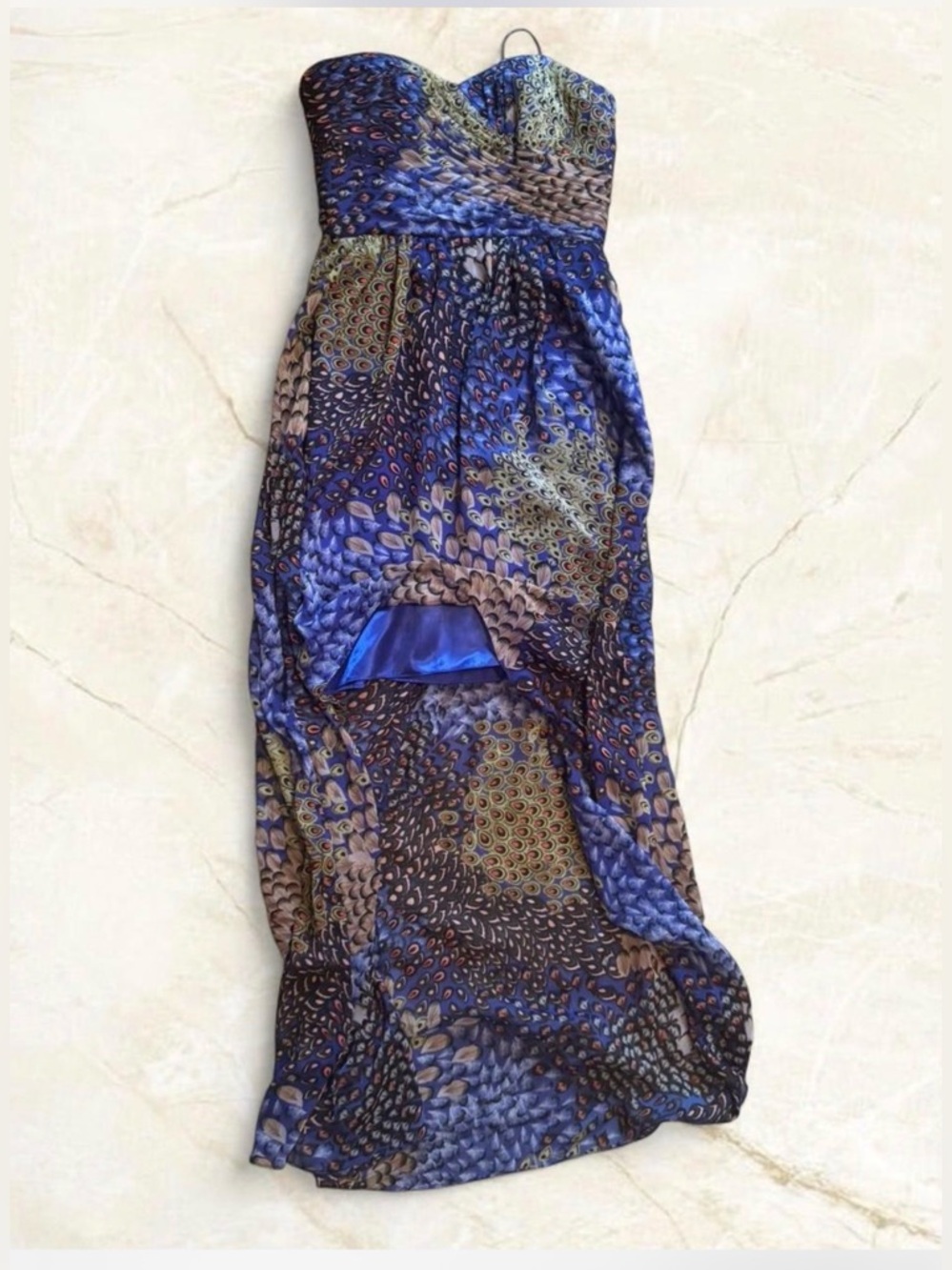 Light and Flowy Strapless Peacock Print Dress Size 4